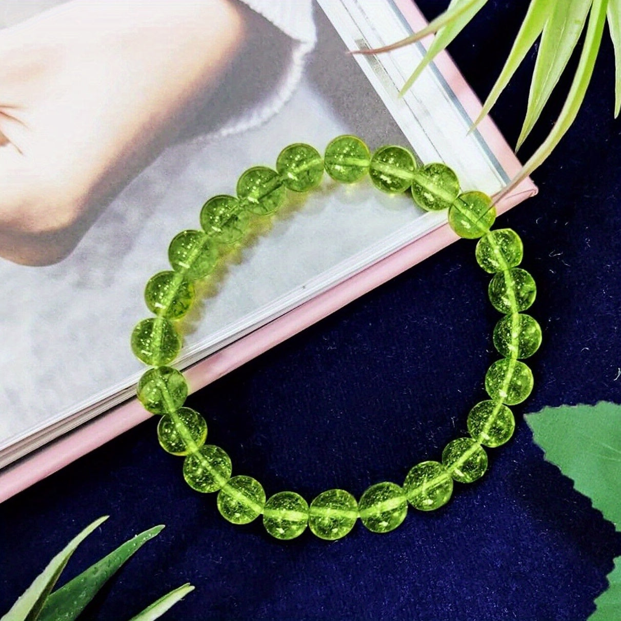 Handmade Natural Peridot Bracelet: August Birthstone Green Bead Elastic Bracelet for Forgiveness & Confidence