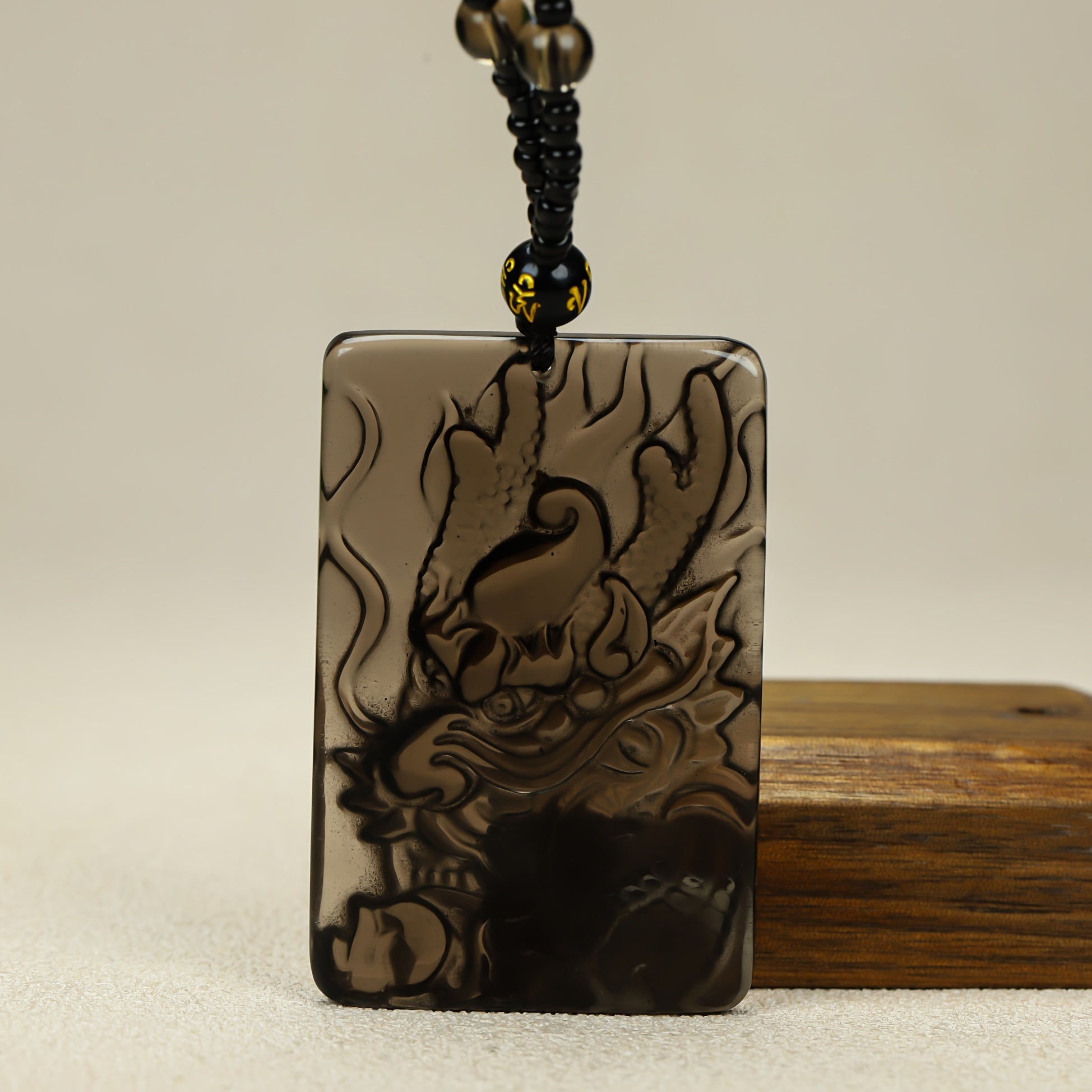 Men's Natural Obsidian Dragon Pendant for Power, Protection, and Wealth Attraction