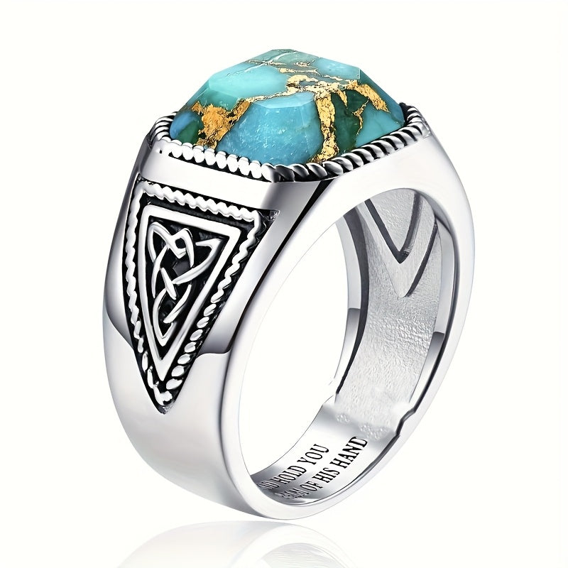 Retro Turquoise Men's Celtic Ring - Energy Protection & Father's Day Gift