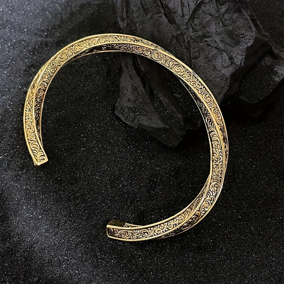 Vintage Chinese Floral Copper Cuff — Energy Balancing & Protective Talisman Bracelet