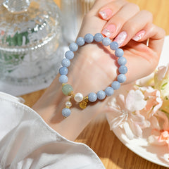 Natural Stone Bead Bracelet with Barrel Beads Blue Jade Energy Bead Bracelet with Gourd Charm – Harmonizing Calm & Prosperity