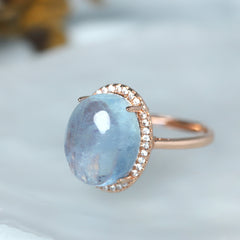 Elegant Oval-Cut Blue Sapphire Halo Ring for Spiritual Connection & Daily Wear
