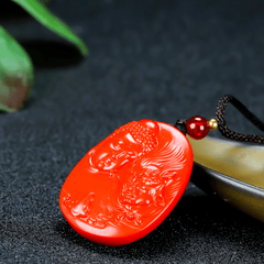 Red Cinnabar Buddha and Demon Pendant for Spiritual Protection, Karmic Balance, and Energy Cleansing