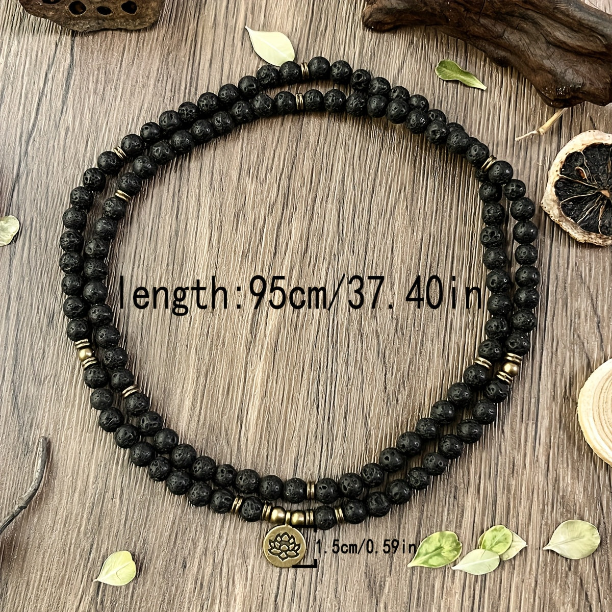 108 Beads Black Stone Mala Bracelet with Lotus Pendant - Energy Balancing & Protection for Daily Wear