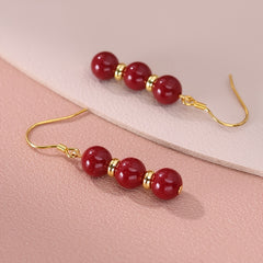 Cinnabar Drop Earrings - 6-7mm Like Candied Hawthorn for Energy Balance & Daily Elegance