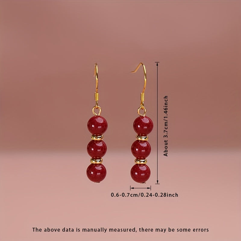 Cinnabar Drop Earrings - 6-7mm Like Candied Hawthorn for Energy Balance & Daily Elegance
