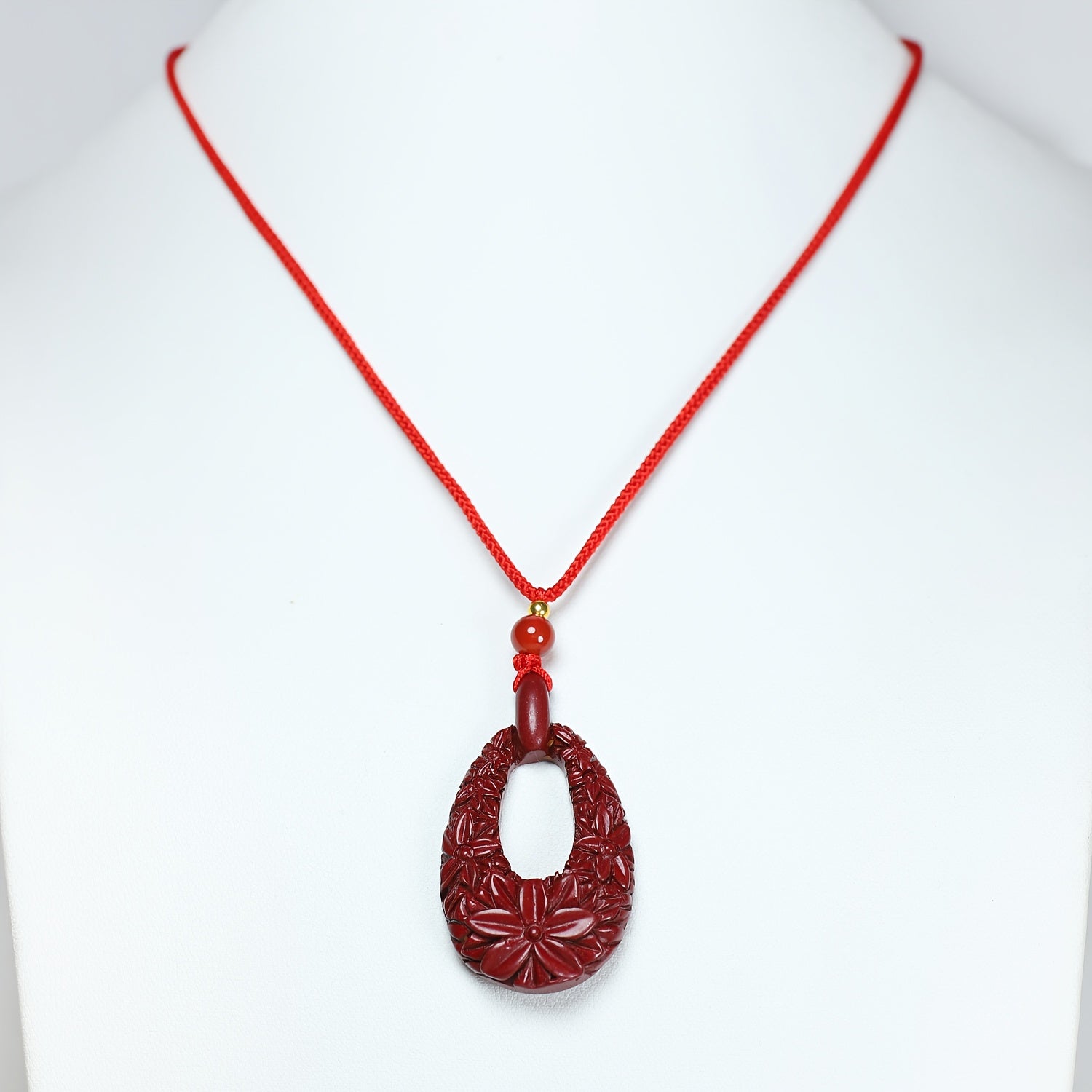 Cinnabar Flower Pendant Necklace - Feng Shui Good Luck & Prosperity Charm - Perfect Gift for Couples