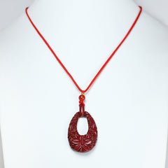 Cinnabar Flower Pendant Necklace - Feng Shui Good Luck & Prosperity Charm - Perfect Gift for Couples