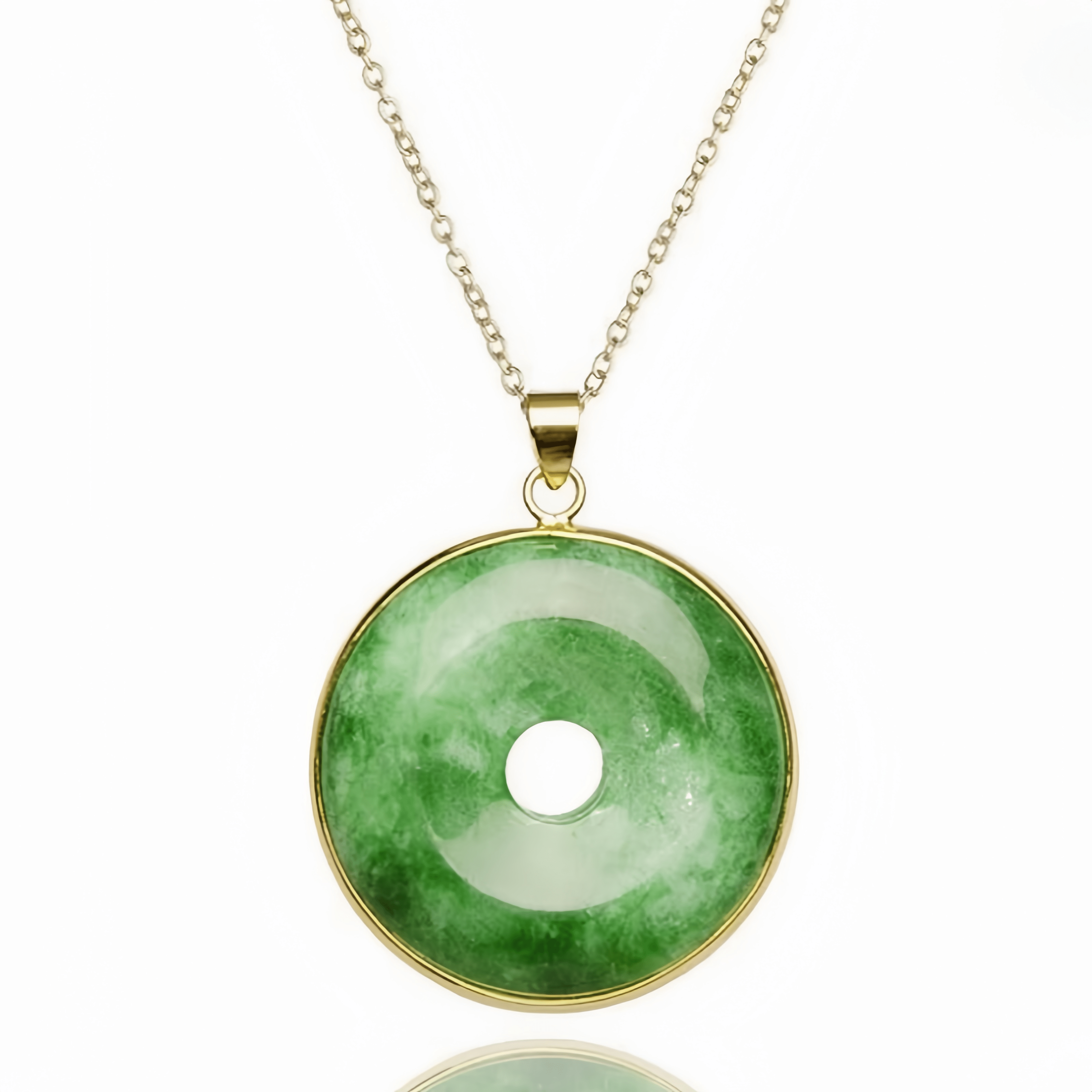Natural Stone Necklace - Elegant Circular Pendant with Golden Accents for Harmony & Prosperity