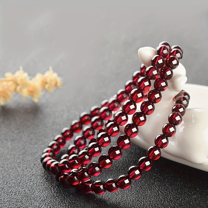 Red & Clear Beaded Bracelet - Bohemian Style with Synthetic Garnet for Valentine’s Day