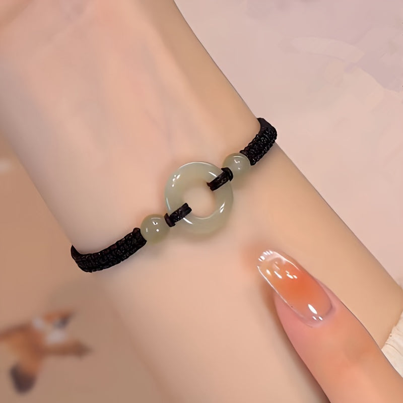 Elegant Hand Chain - Red Cord & Jade Bead for Symbolic Unity Energy