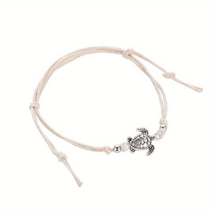 Adjustable Length Retro Hemp Turtle Anklet Handwoven Turtle Beach Foot Jewelry - Harmonious Energy & Coastal Charm for Daily Wear