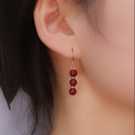 Cinnabar Drop Earrings - 6-7mm Like Candied Hawthorn for Energy Balance & Daily Elegance
