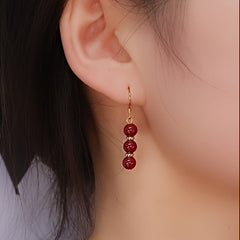 Cinnabar Drop Earrings - 6-7mm Like Candied Hawthorn for Energy Balance & Daily Elegance