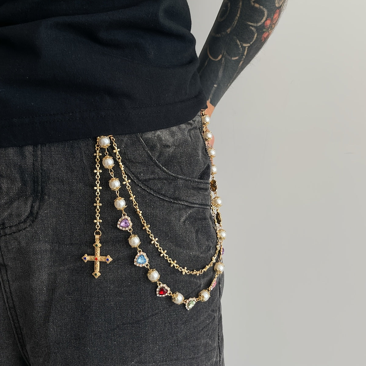 Punk-Style Cross Pendant Jeans Chain — Bold Protection & Confidence Energy Belt Charm