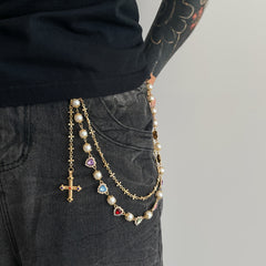Punk-Style Cross Pendant Jeans Chain — Bold Protection & Confidence Energy Belt Charm