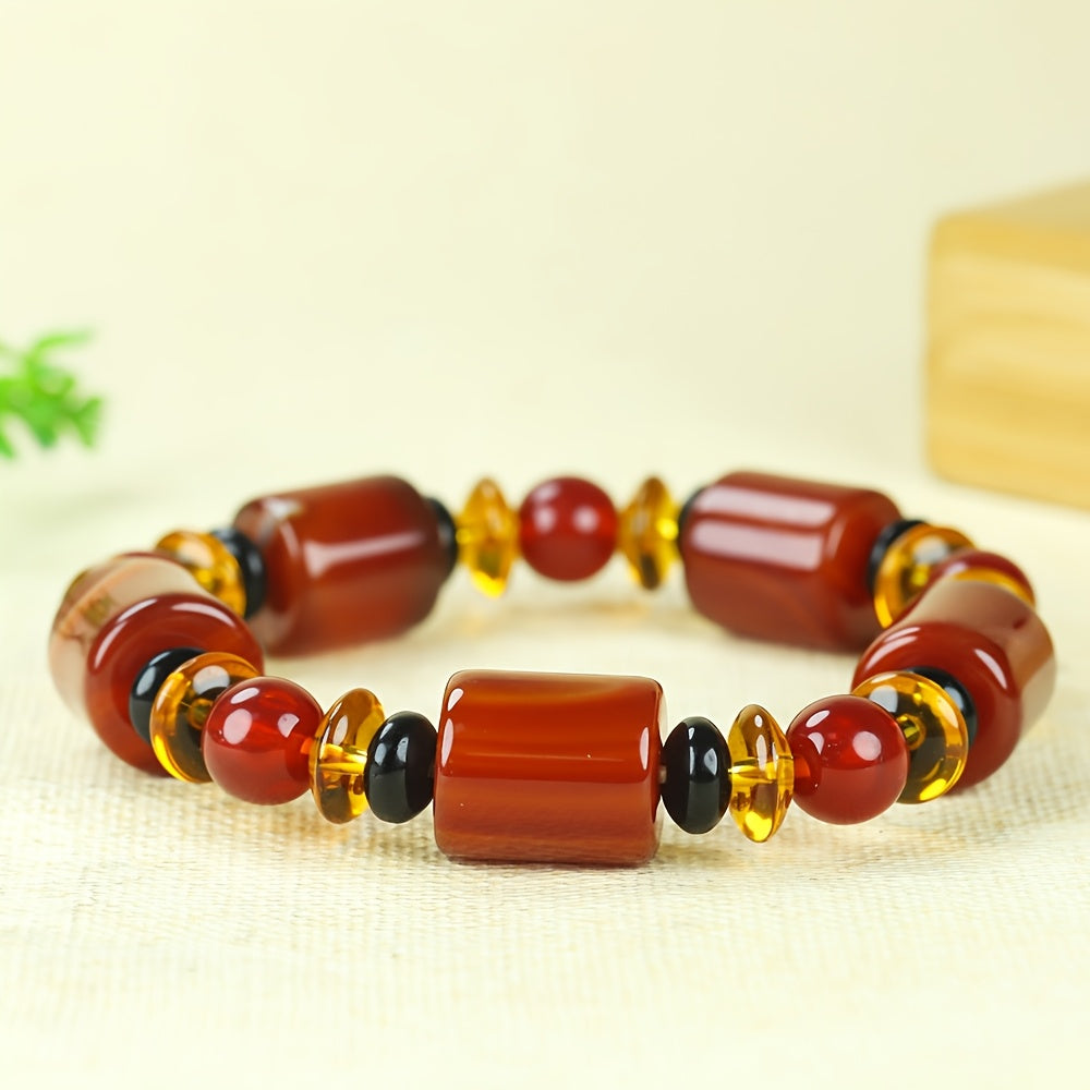 Vintage Style Agate Beaded Bracelet with Large Gourd Pearls - Spring Festival Gift