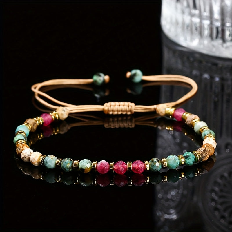 1pc Natural Stone Adjustable Bracelet - Energy Healing & Casual Elegance