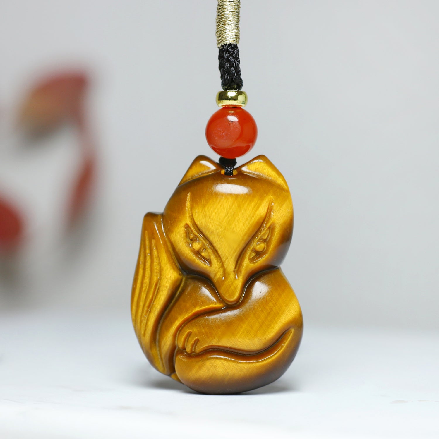 Cute Chinese Style Stone Fox Pendant - Daily & Vacation Wear for Harmony & Protection