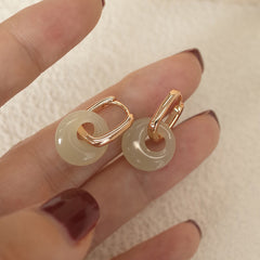 Elegant Vintage-Inspired Circle Drop Earrings with Peace Buckle Design - Hypoallergenic Faux Jade for Casual Elegance