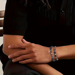 4pcs Men's Boho Bracelet - Tiger Eye & White Turquoise for Energy Protection & Daily Wear