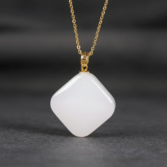 Natural Stone Square Pendant Necklace with Golden Chain for Grounding Energy and Minimalist Style
