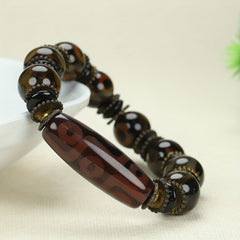 Vintage Agate Bracelet with 3D Dzi Beads for Grounding, Protection, and Spiritual Energy