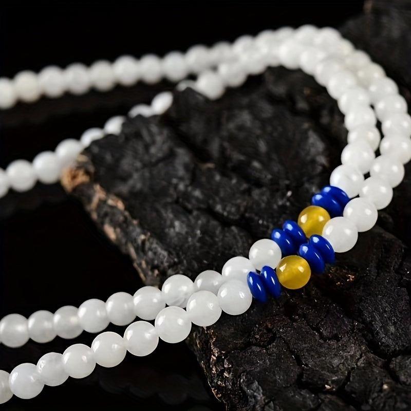 White Sheep Fat Natural Stone Bracelet for Couples 108 Beads Tranquility & Relationship Harmony
