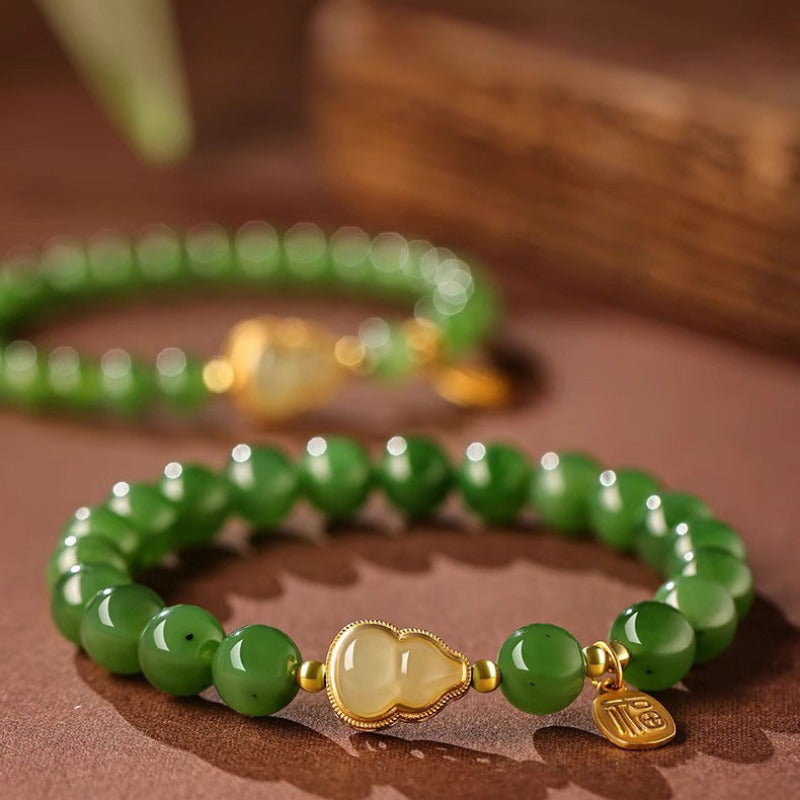 Green Jade & Gold Lucky Bracelet — Harmony, Protection & Prosperity Energy Charm
