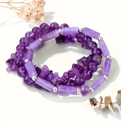 Ladies' Amethyst Crystal Bracelet Set -3 Natural Stone Bracelets, Perfect Holiday Gift for Girlfriend and Mom