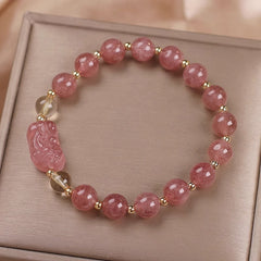 Strawberry Quartz Pixiu Bracelet – Energetic Feng Shui Power for Luck, Protection & Emotional Balance