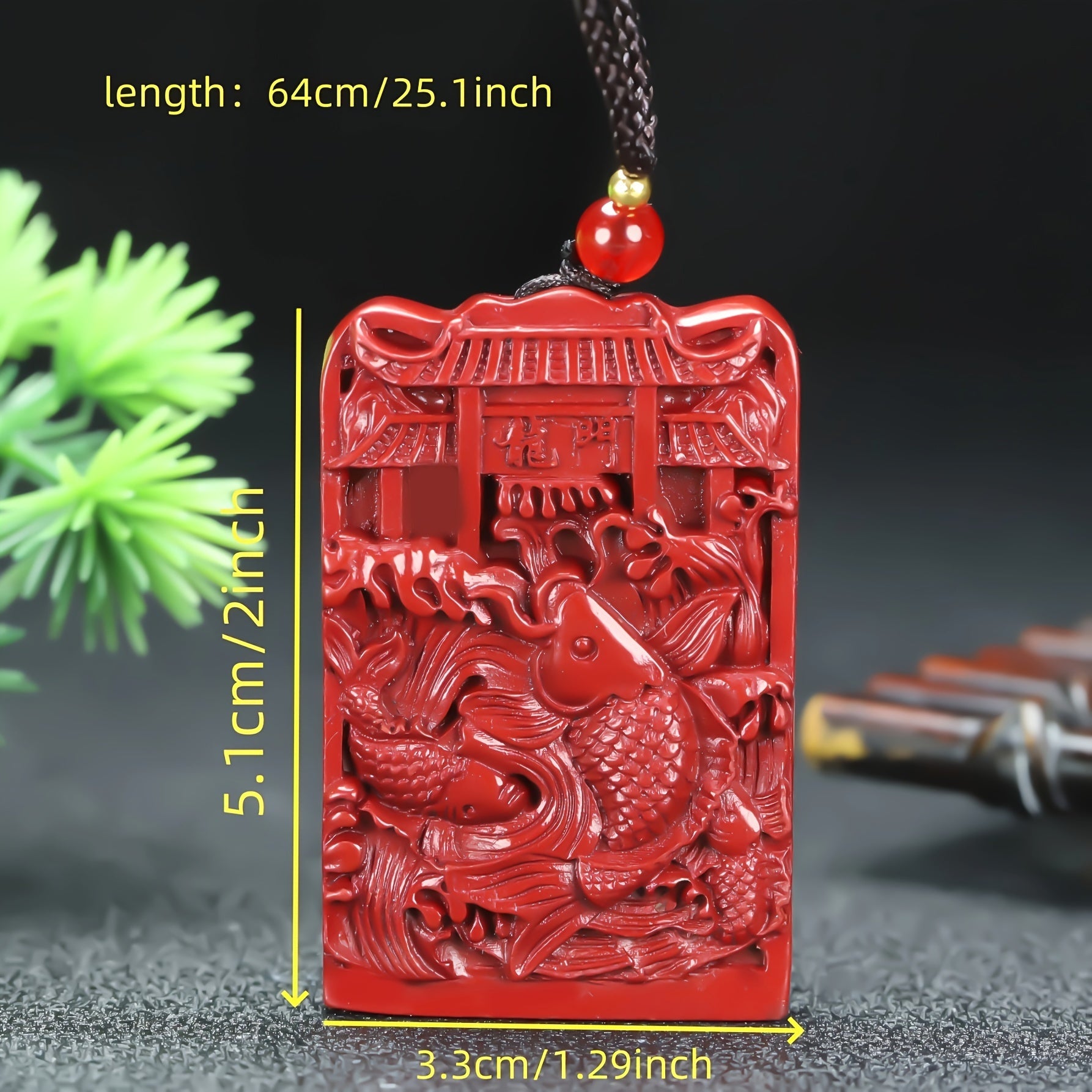 Sand Cinnabar Carp Jumping Over Dragon Gate Pendant for Prosperity & Protection, Unisex Spiritual Amulet
