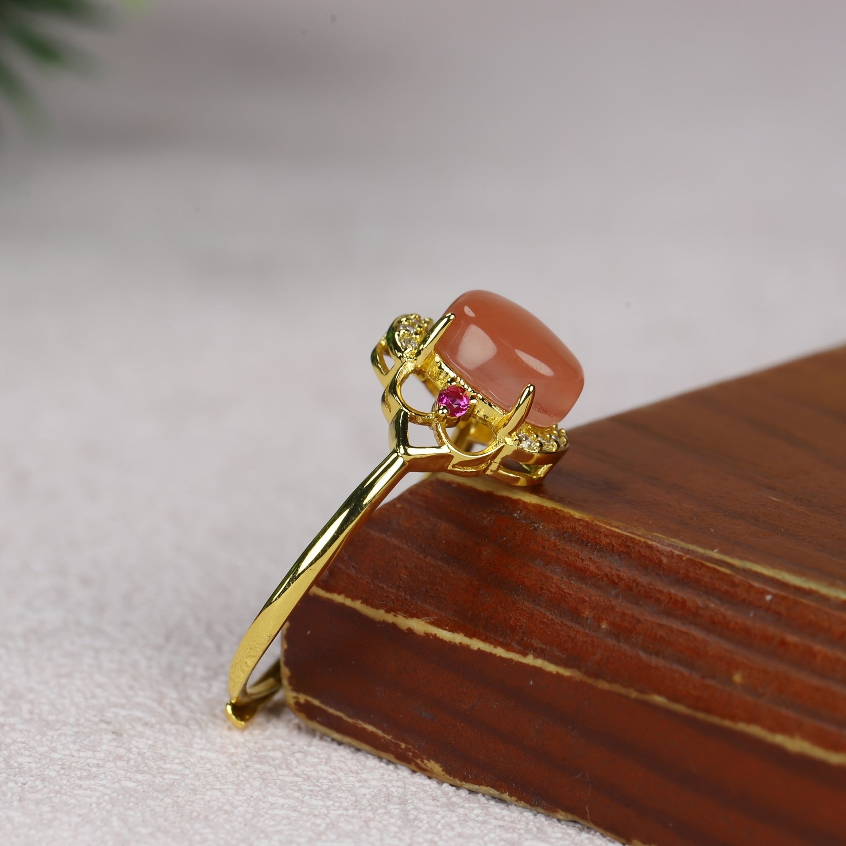 Elegant Adjustable Pink Crystal Open Ring for Women, Natural Rose Quartz Jewelry for Love and Emotional Healing