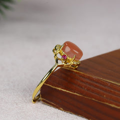 Elegant Adjustable Pink Crystal Open Ring for Women, Natural Rose Quartz Jewelry for Love and Emotional Healing