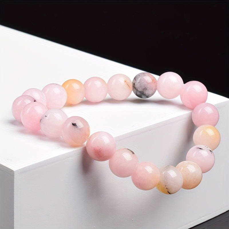 Pink Opal Beaded Stretch Bracelet - Natural Stone Energy for Casual & Holiday Gifting