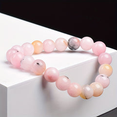 Pink Opal Beaded Stretch Bracelet - Natural Stone Energy for Casual & Holiday Gifting