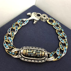 Men’s Vintage Nine-Eye Bead Bracelet — Protection, Wisdom & Energy Balance | Copper Chain with Turquoise & Agate Inlay