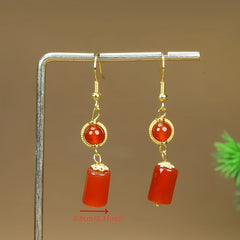 Red Agate Zodiac Year Earrings for Vitality Protection Harmony and Retro Chinese Style Energy Jewelry