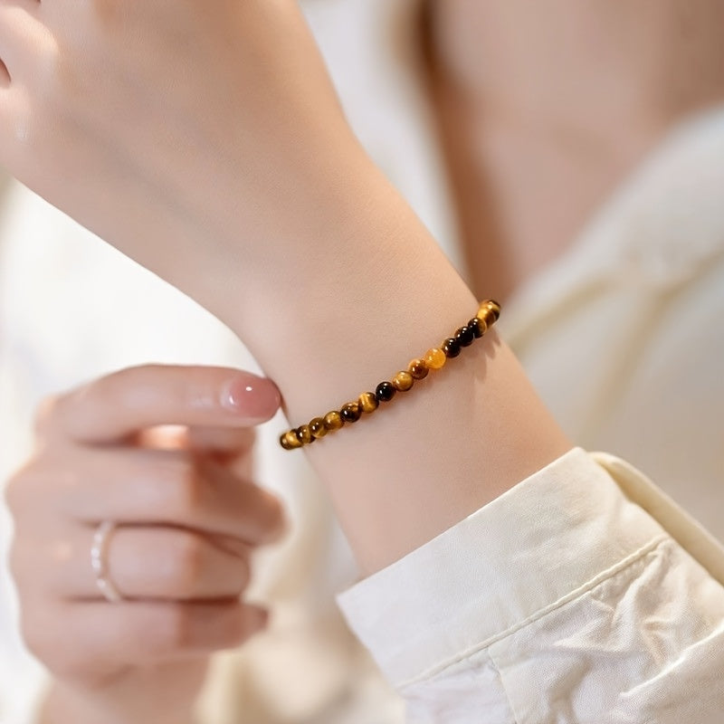 Elegant 4mm Natural Yellow Tiger Eye Stone Bracelet - Daily Wear for Positive Energy & Protection