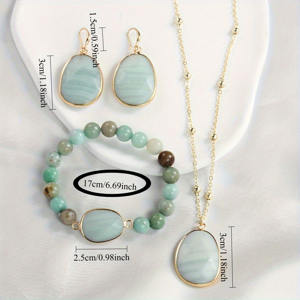 4pcs Golden Chain Natural Stone Jewelry Set - Harmony & Balance for All-Season Wear