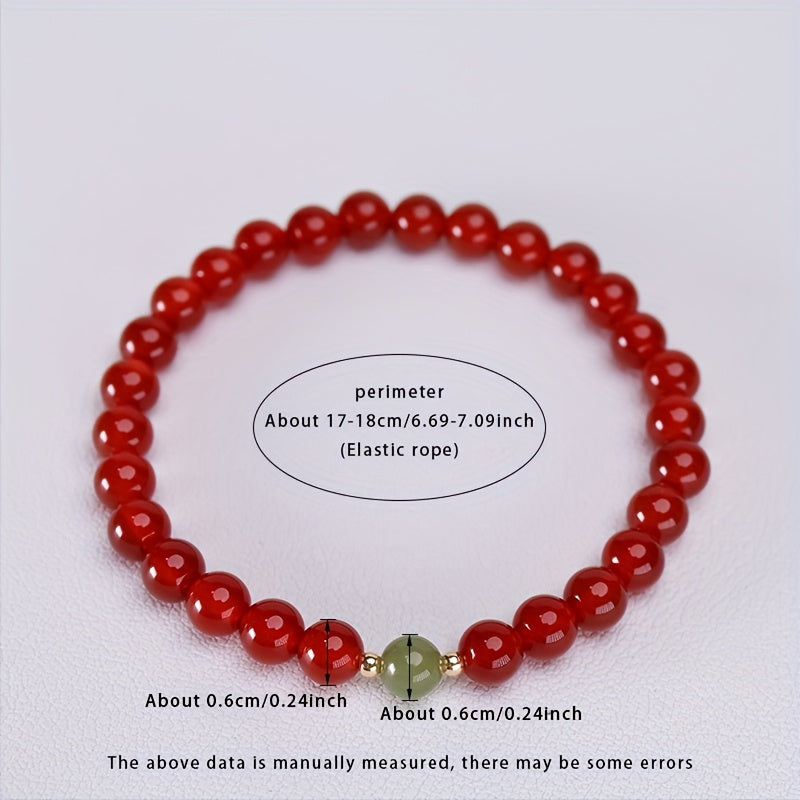 1pc Natural Agate Bead Bracelet - Red Agate for Vitality & Protection - Vintage Elegant Daily Wear
