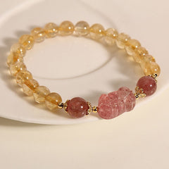 Strawberry Quartz Pixiu Bracelet – Energetic Feng Shui Power for Luck, Protection & Emotional Balance