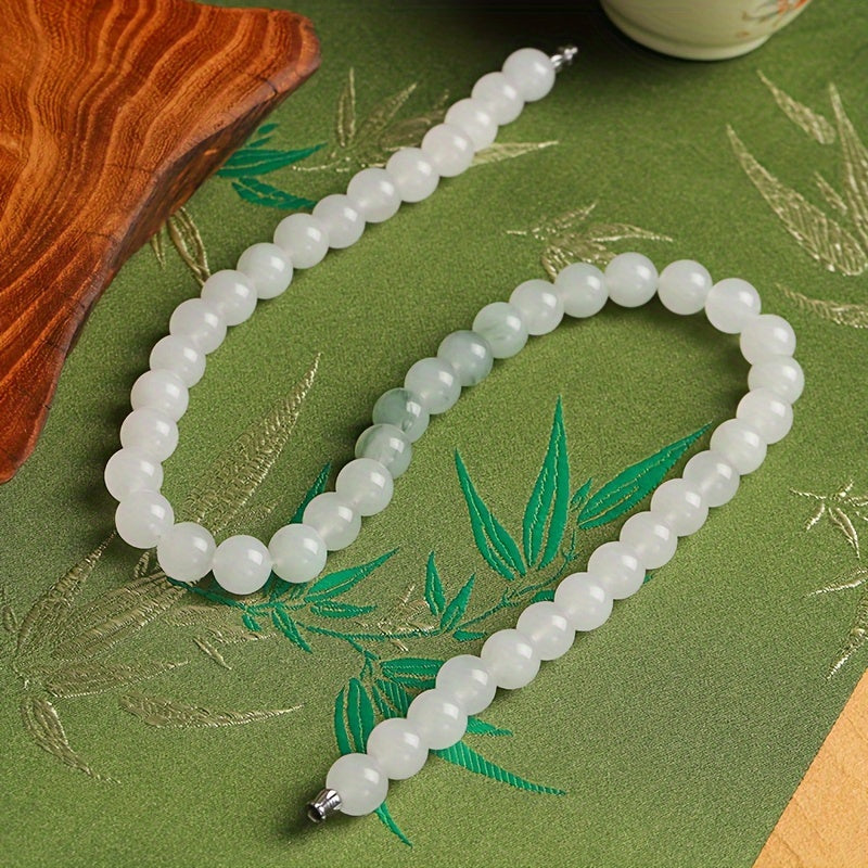Natural White Jade Beaded Necklace for Men, Elegant Unisex Style, Calming Energy & Inner Peace