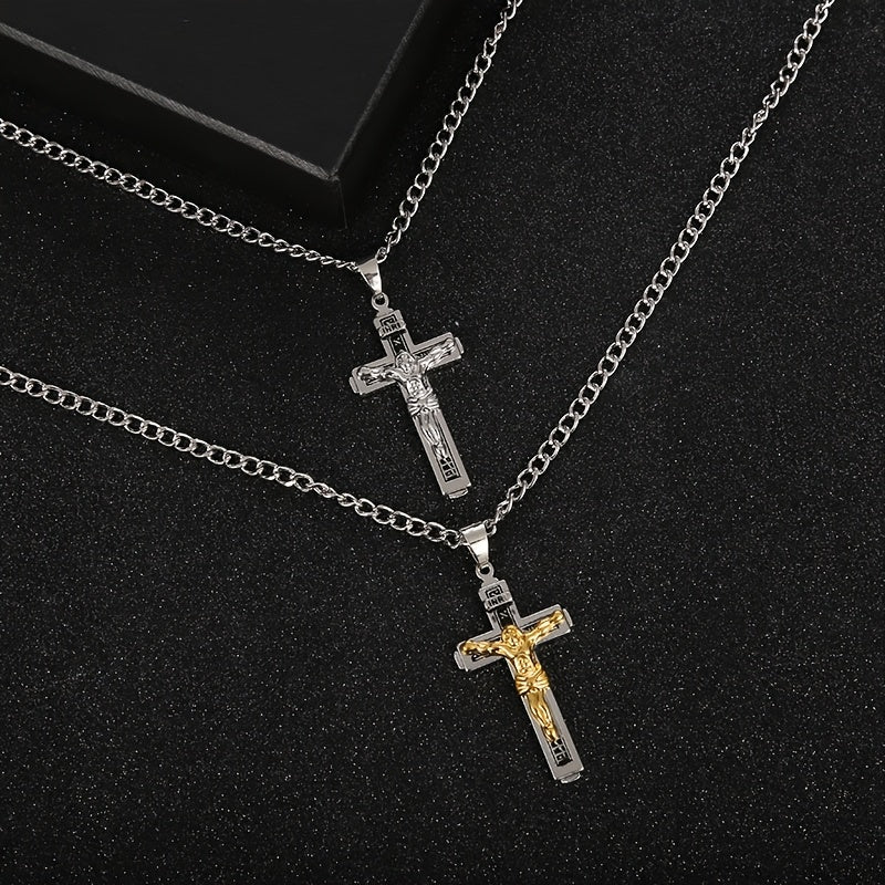Bohemian Jesus Cross Pendant Necklace — Spiritual Protection with Titanium Steel Chain
