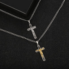 Bohemian Jesus Cross Pendant Necklace — Spiritual Protection with Titanium Steel Chain