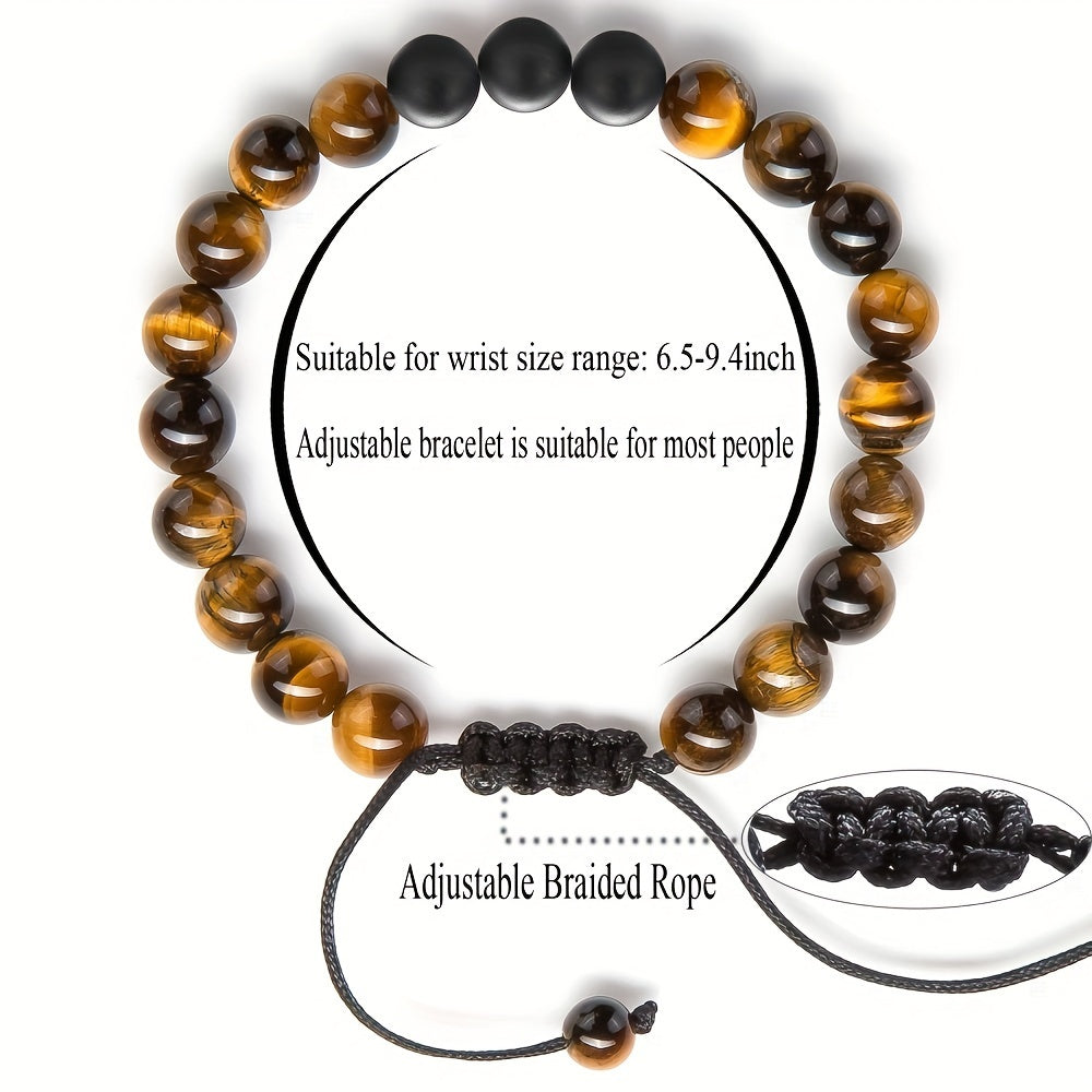 Tiger Eye Stone Bracelets for Grounding Energy - Handcrafted Adjustable Matte Black Beads