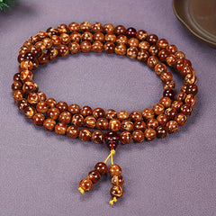 Vintage 108 Bead Prayer Necklace - Brown  Buddhist Mala for Spiritual Energy
