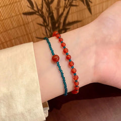 2pcs Retro Red & Green Beaded Bracelet Set - Stackable Harmony for Mother’s Day/Valentine’s Day