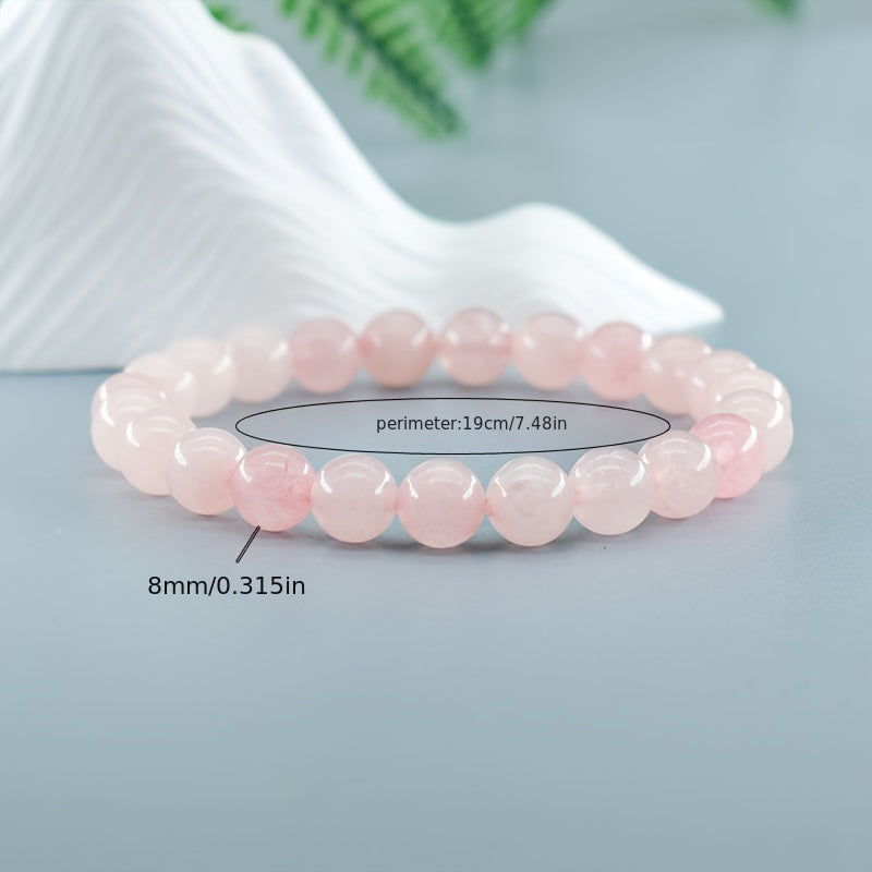 Pink Stone Elastic Bracelet - Natural Stone Energy for Daily Wear & Self-Confidence