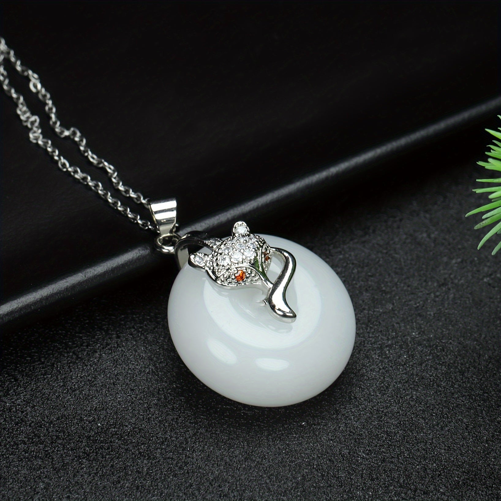 Natural Stone Fox Charm Pendant Necklace for Grounding Energy & Clever Spirit